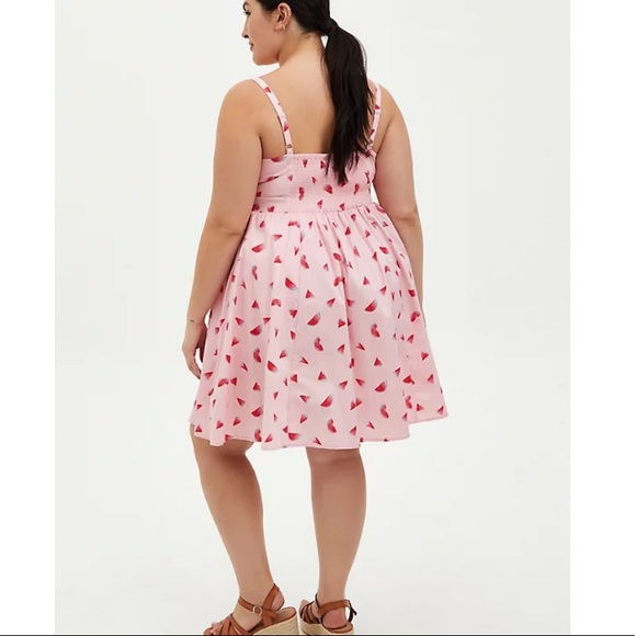 TORRID NWT PINK WATERMELON TIE FRONT SKATER DRESS - Picture 6 of 7